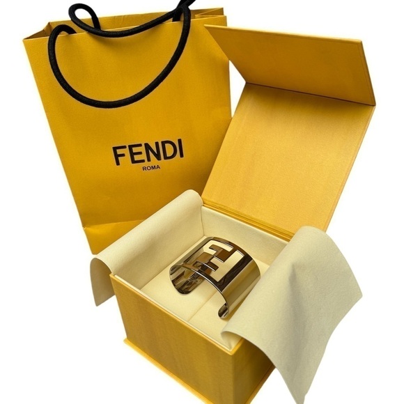 Fendi FF Cut Out Cuff Bracelet Silver Tone - Picture 3 of 13